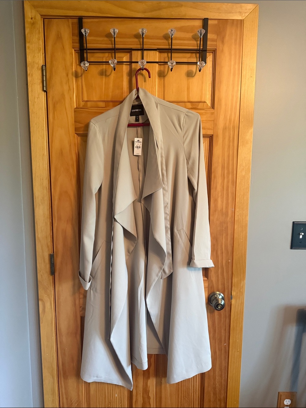 Express Beige Long Open Trench Coat with Belt